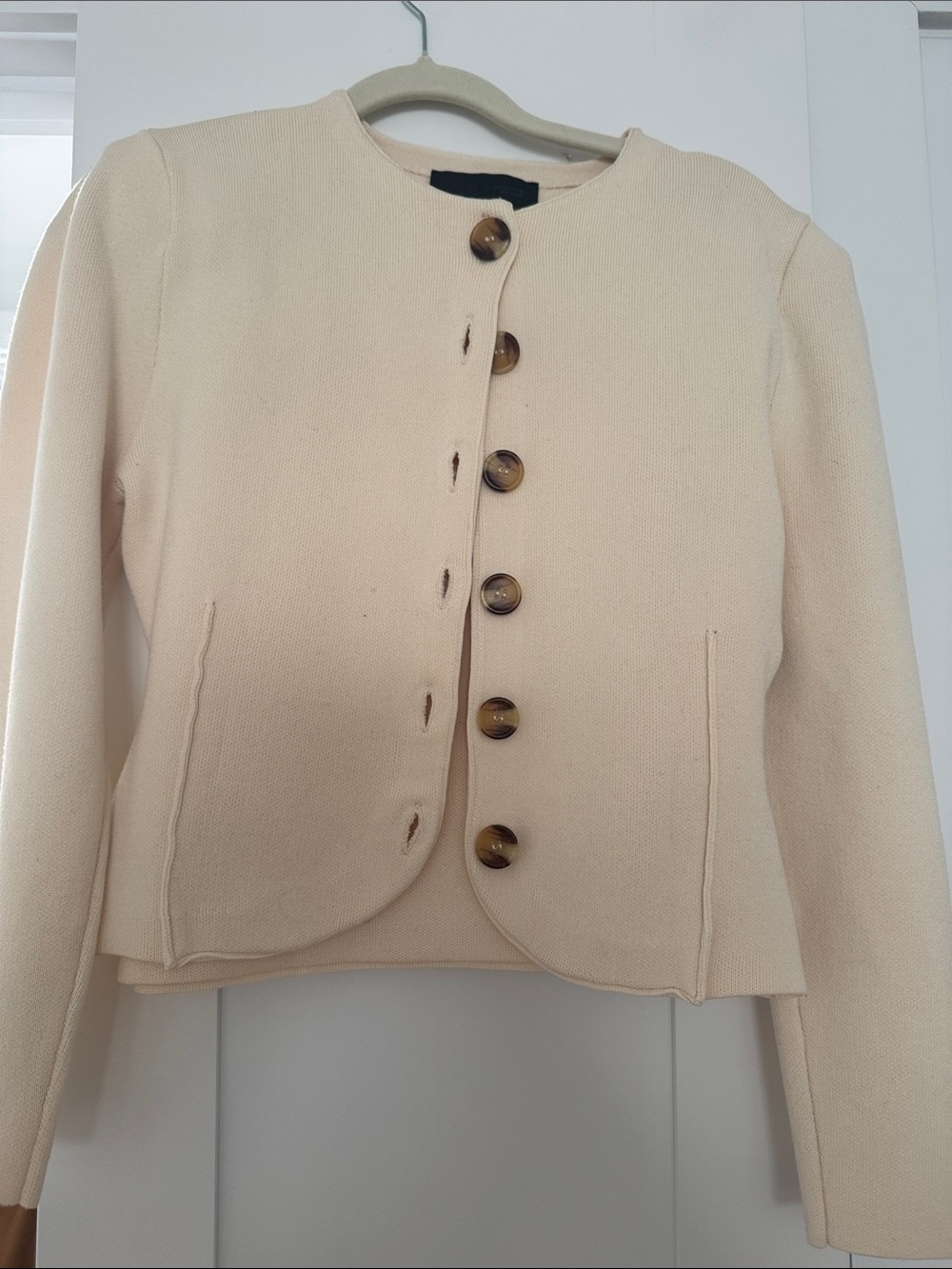Zara Cream Button-Front Cropped Blazer